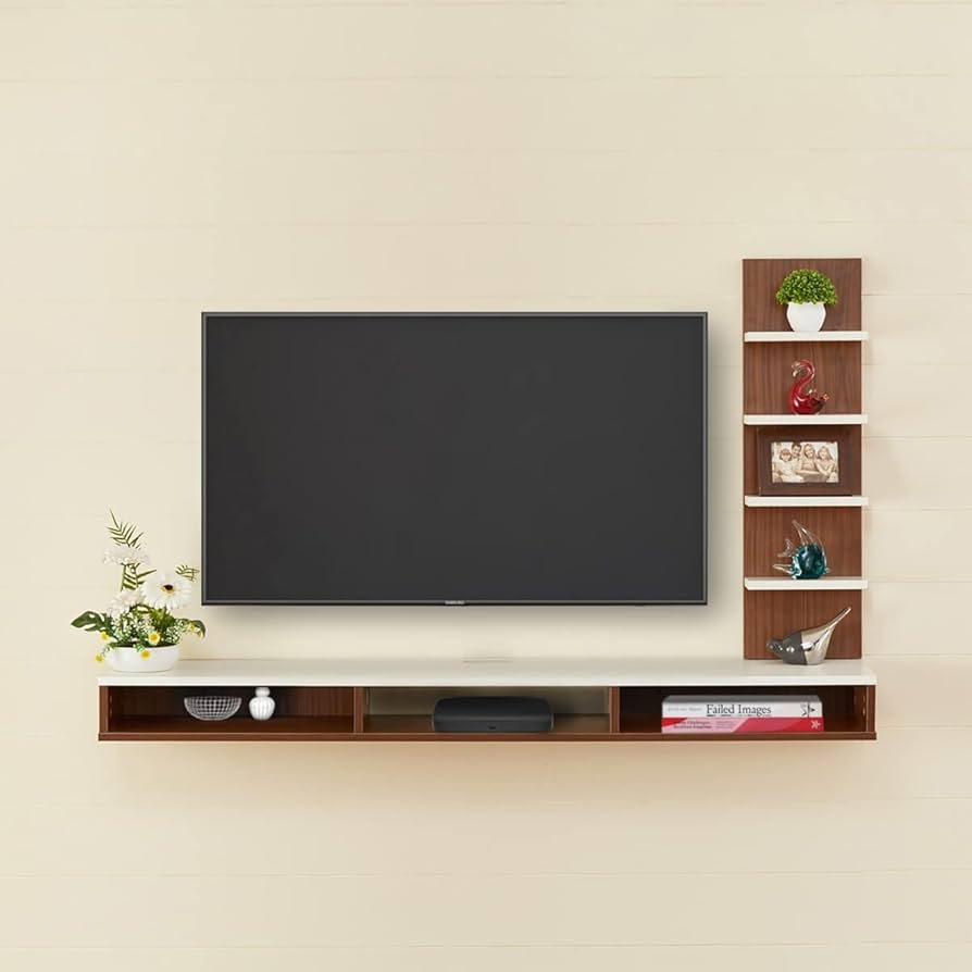 Meuble TV Mural Moderne avec Étagères Latérales