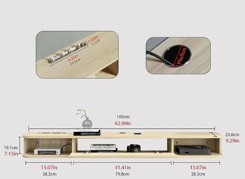 Meuble TV Mural Flottant avec Rangement et Passe-Câbles