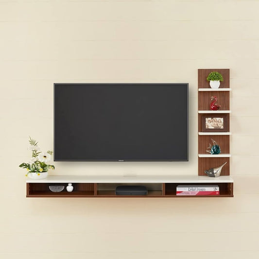 Meuble TV Mural Moderne avec Étagères Latérales