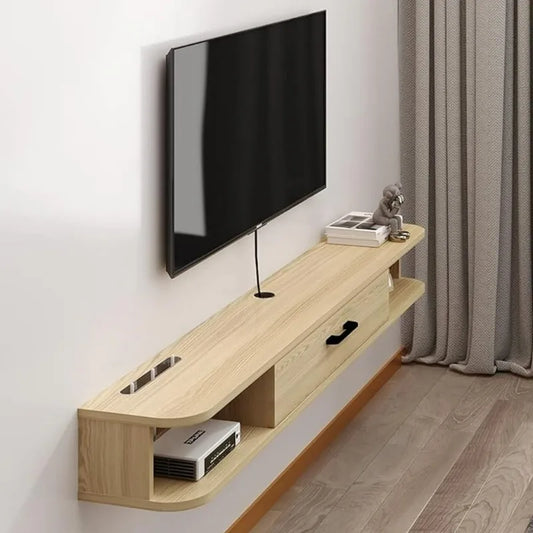 Meuble TV Mural Flottant avec Rangement et Passe-Câbles