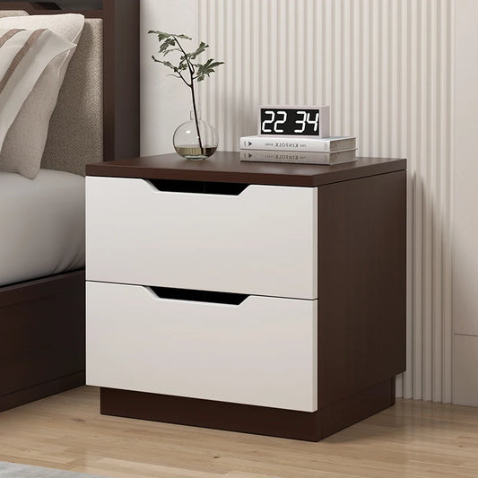 Table de Chevet Moderne 2 Tiroirs – Bois & Blanc